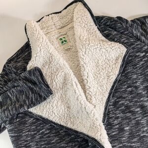 Green Tea Women's XXL Sherpa‎ Lined Heather Black / Dark Gray Cardigan Sweater
